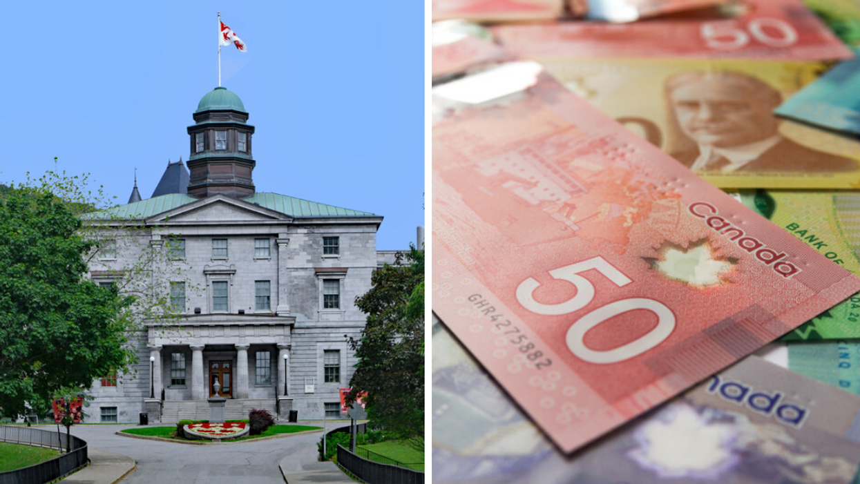 McGill University in Montreal. Right: Canadian currency.