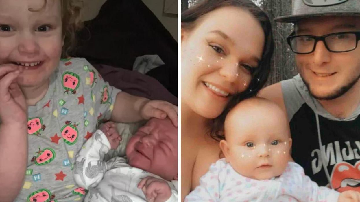 Meadow Mullaney and her brother. Right: Family of Meadow Mullaney.