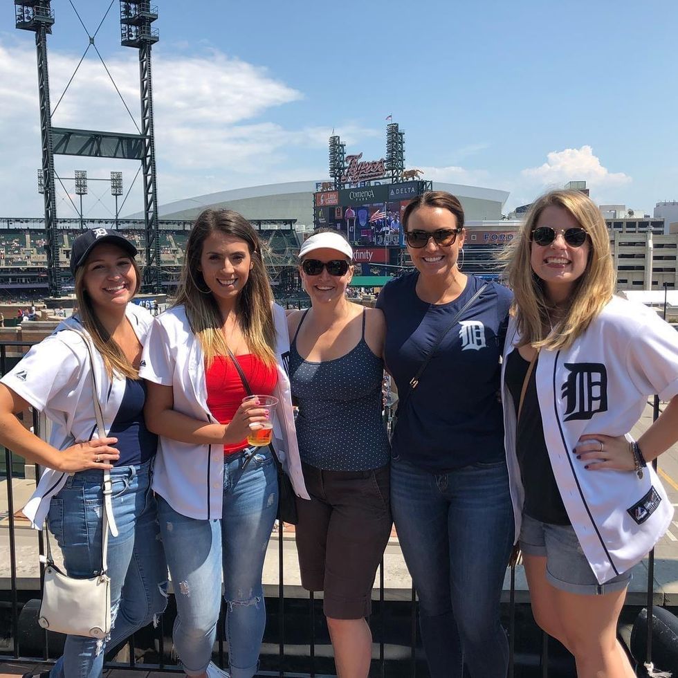 Megan and friends at a Detroit Tigers baseball game.