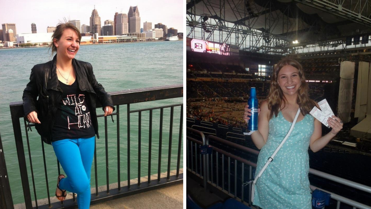 Megan at the Detroit River. Right: Megan at a Taylor Swift concert in Detroit.