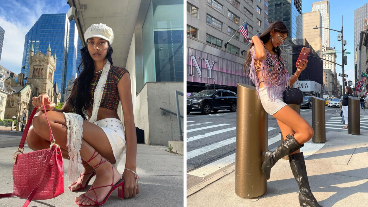 Megha modelling on a city street.