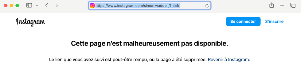 Mention \u00ab Cette page n'est malheureusement pas disponible. \u00bb