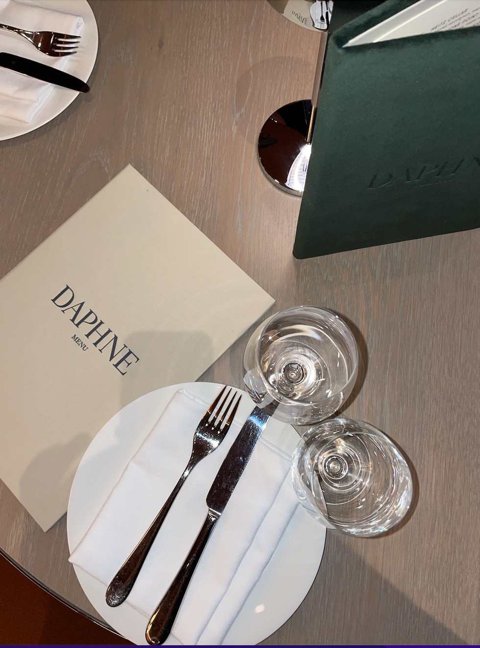 Menu and table setting at Daphne.