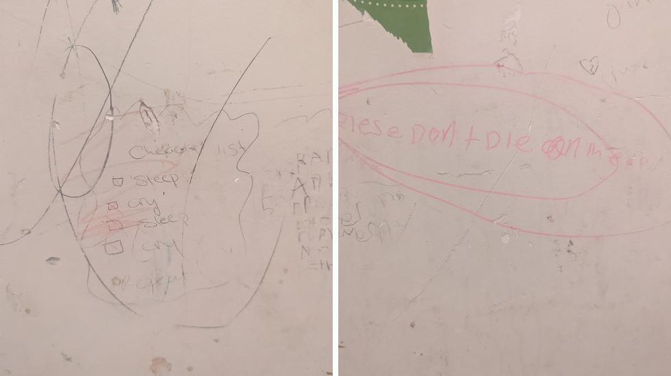 Messages written on a bedroom wall.