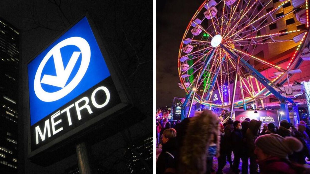 Métro de Montréal. Droite : Grande Roue de Montréal en Lumière.