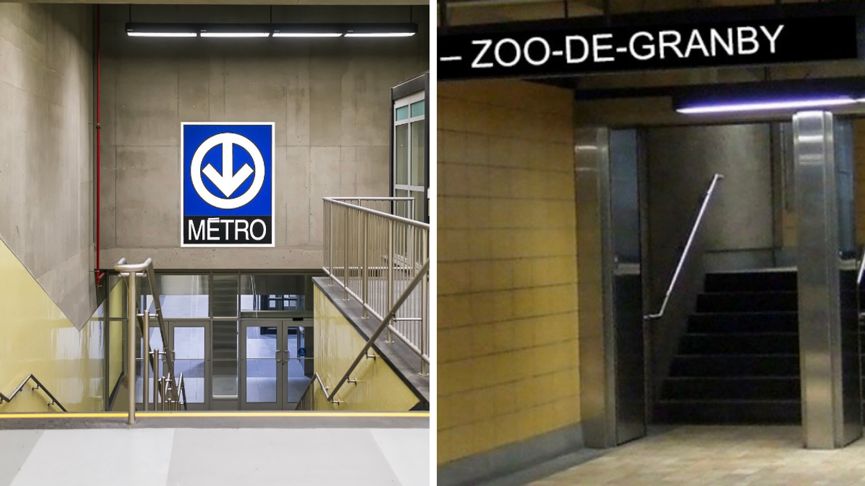 Métro de Montréal. Droite : Poisson d'Avril Ville de Longueuil.