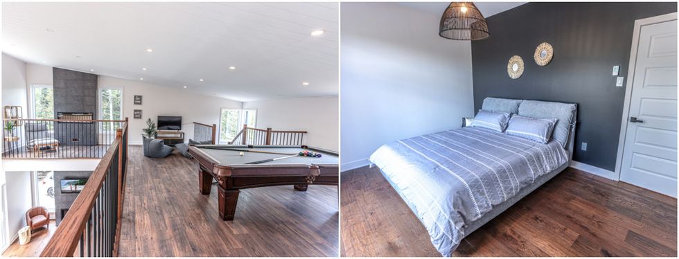 Mezzanine. Droite : Chambre avec lit double.