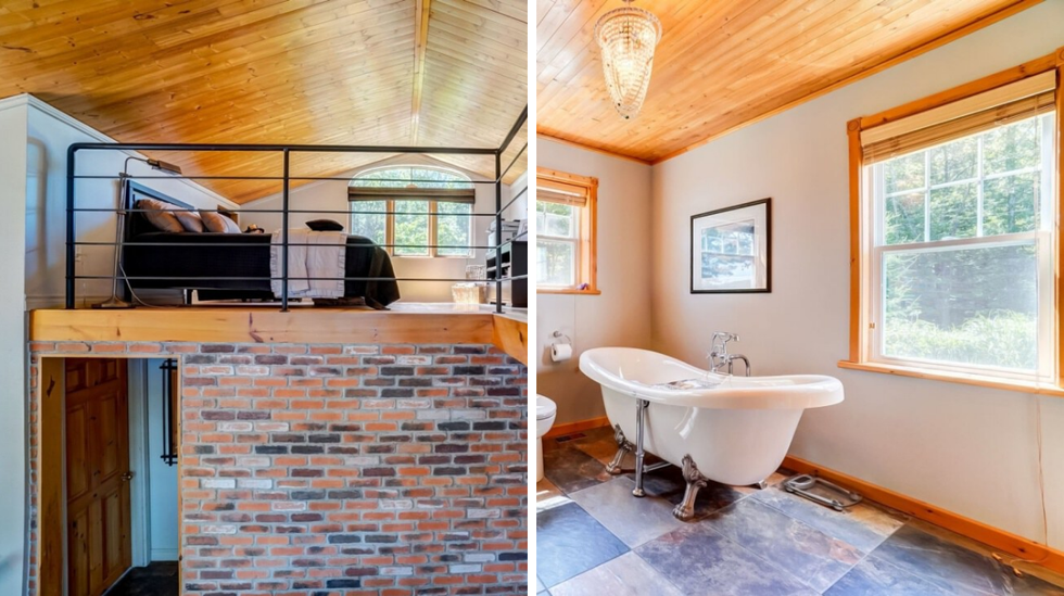 Mezzanine et salle de bain.