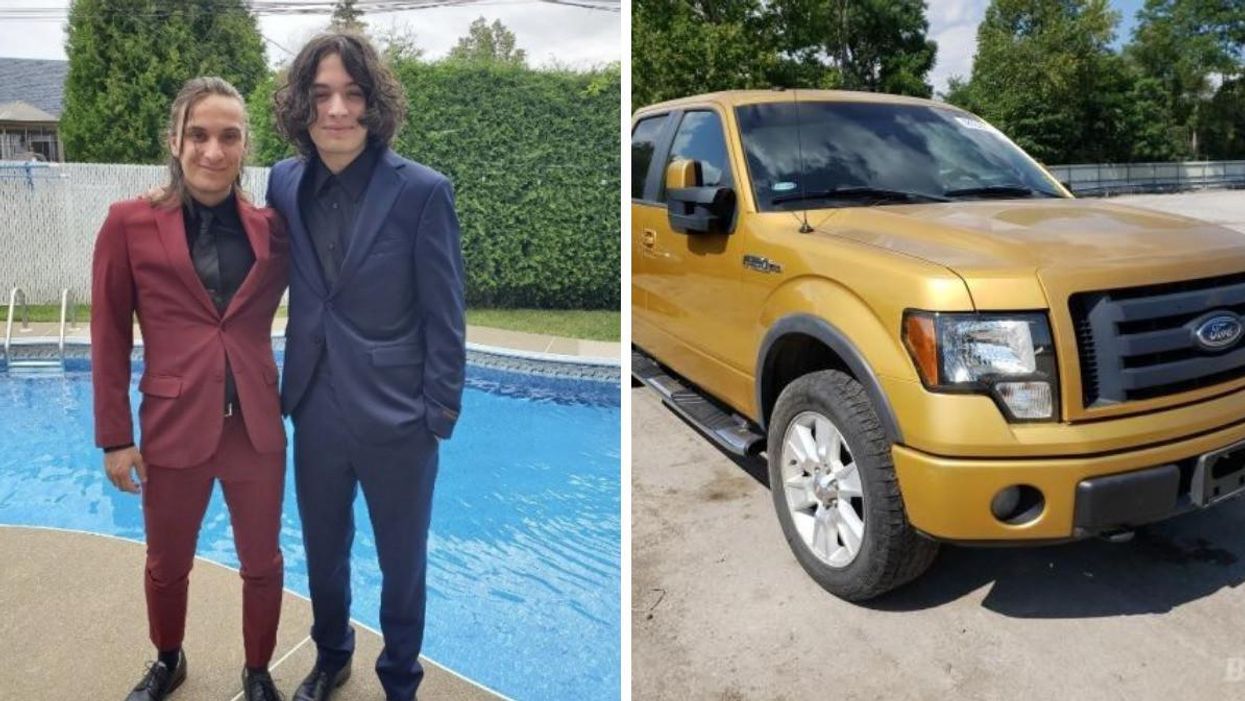 Michael and Gregory Panagakos. Right: A gold truck similar to the one the brothers were travelling in.