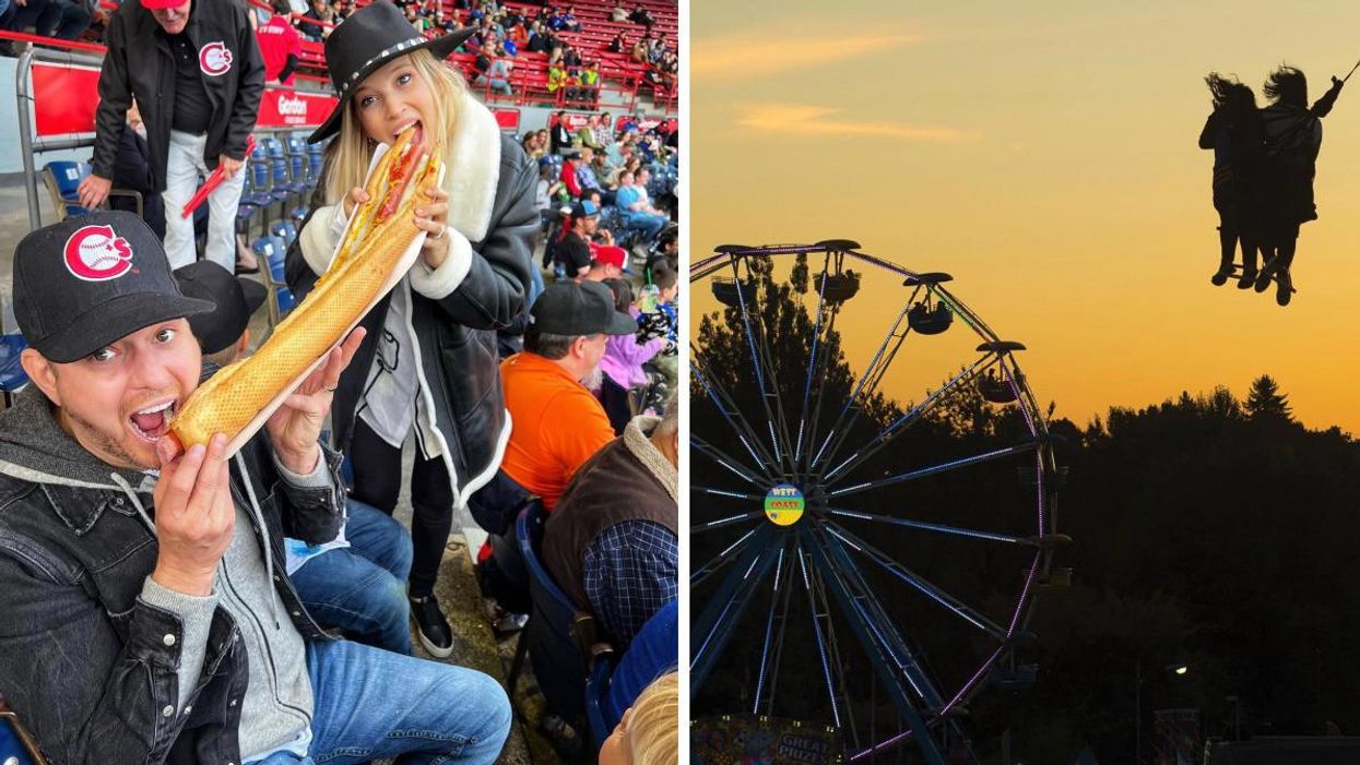 Michael Bublé and his wife, Luisana Lopilato, at a Canadians game. Right: Playland rides.