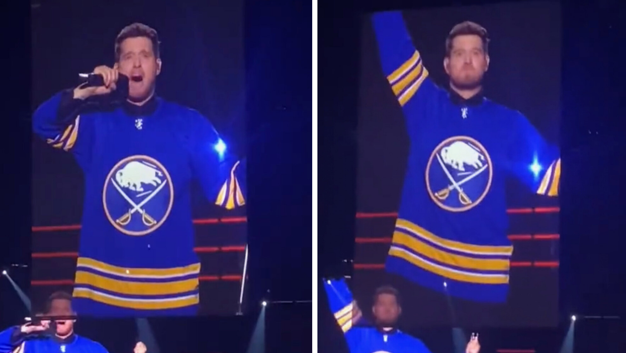 Michael Bublé in a Buffalo Sabres jersey.