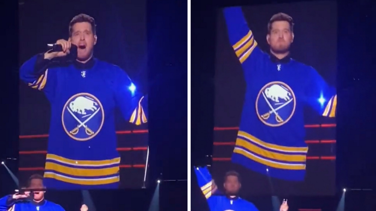 Michael Bublé in a Buffalo Sabres jersey.