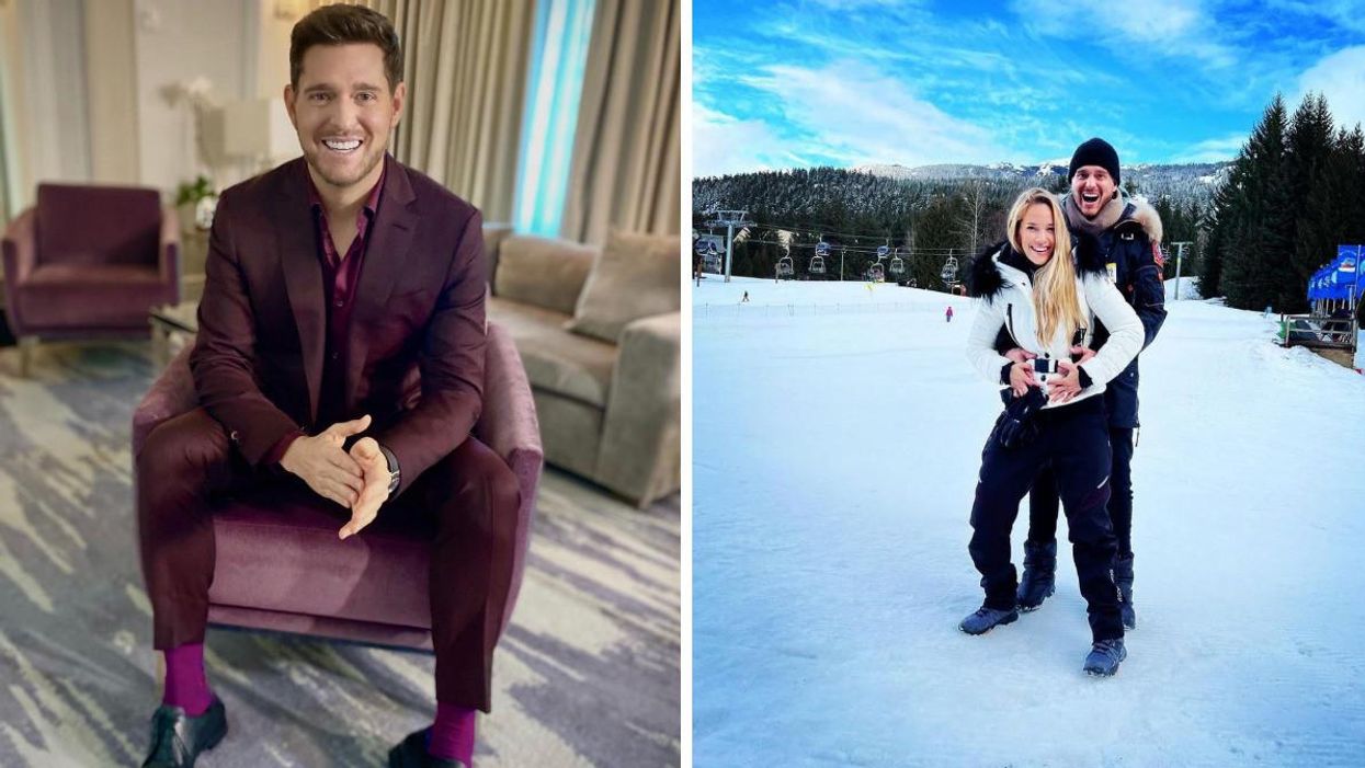 Michael Bublé. Right: Michael Bublé and his wife, Luisana Lopilato.