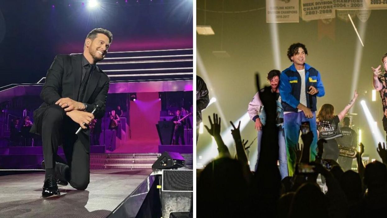 Michael Bublé. Right: The Arkells on stage.