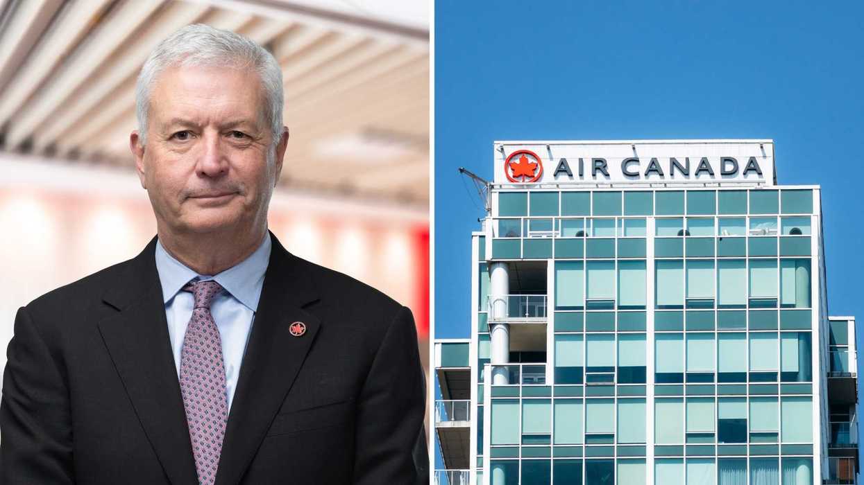 Michael Rousseau. Droite : les bureaux à Montréal d'Air Canada.
