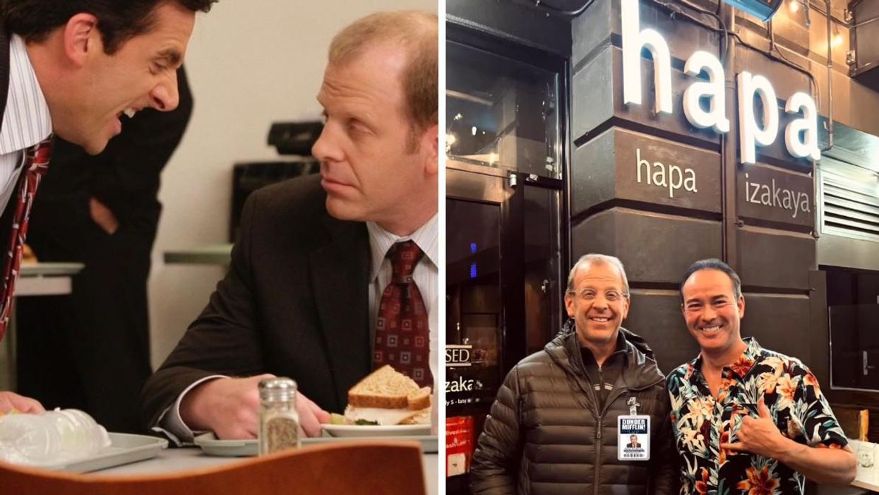 Michael Scott and Toby Flenderson from The Office. Right: Toby Flenderson from The Office and restaurant owner.