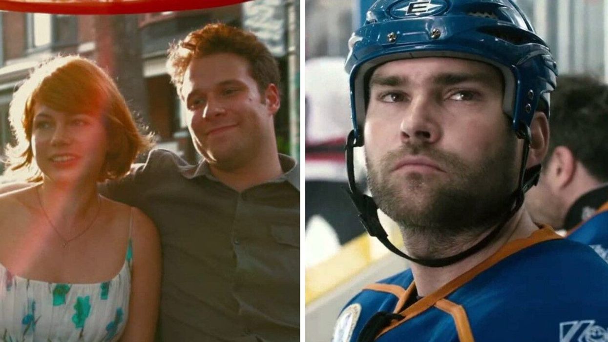 Michelle Williams and Seth Rogen in 'Take This Waltz'. Right: Sean William Scott in 'Goon.'