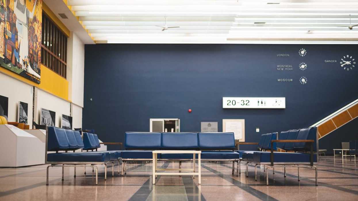 Mid-century modern style airport lounge.