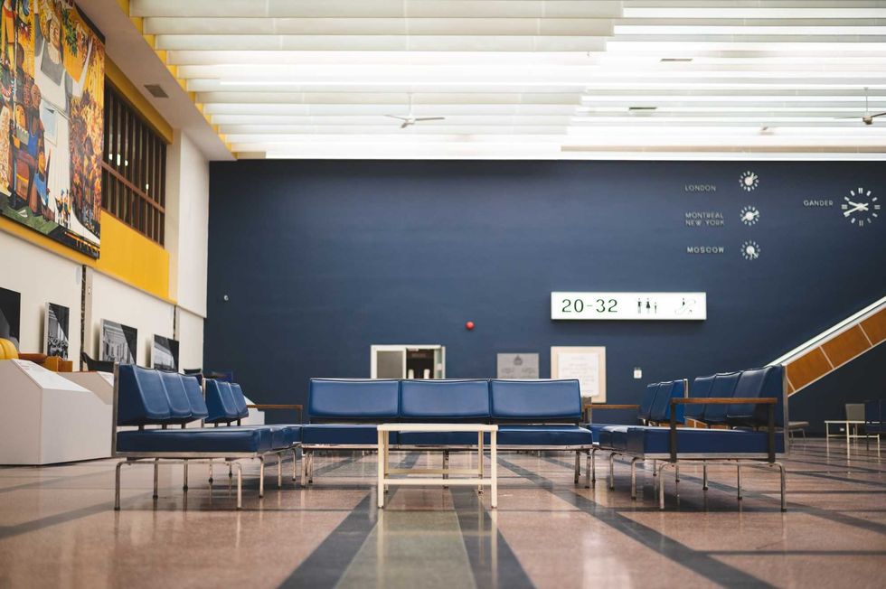 Mid-century modern style airport lounge.