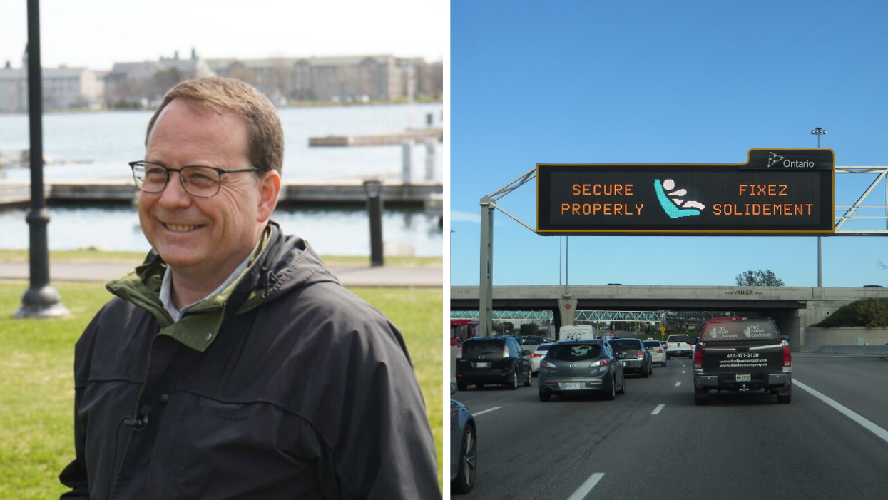 Mike Schreiner. Right: Ontario's Highway 417.