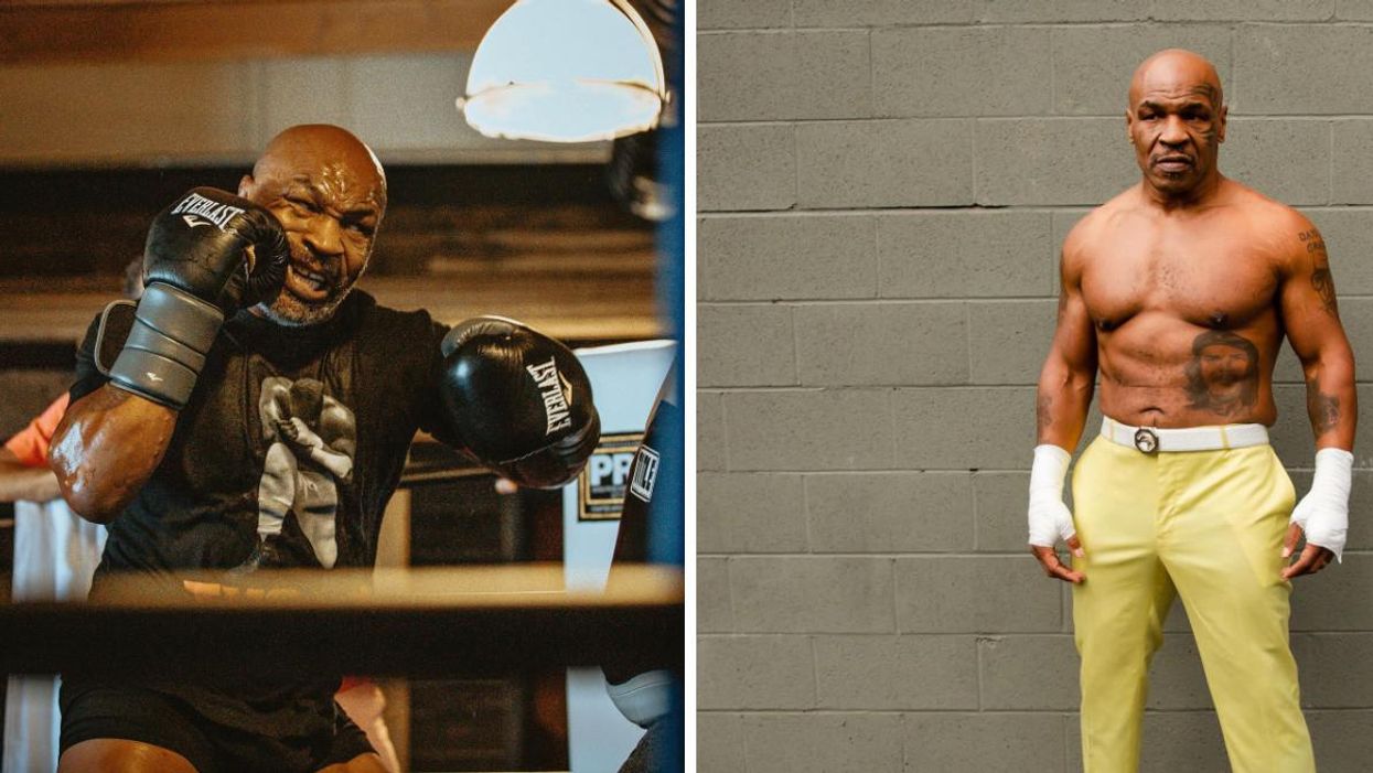 Mike Tyson in a boxing ring. Right: Mike Tyson.