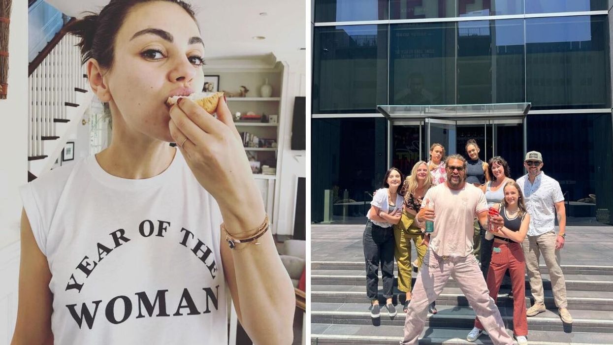 Mila Kunis. Right: Jason Momoa with the cast of 'Slumberland' which was filmed in Toronto.