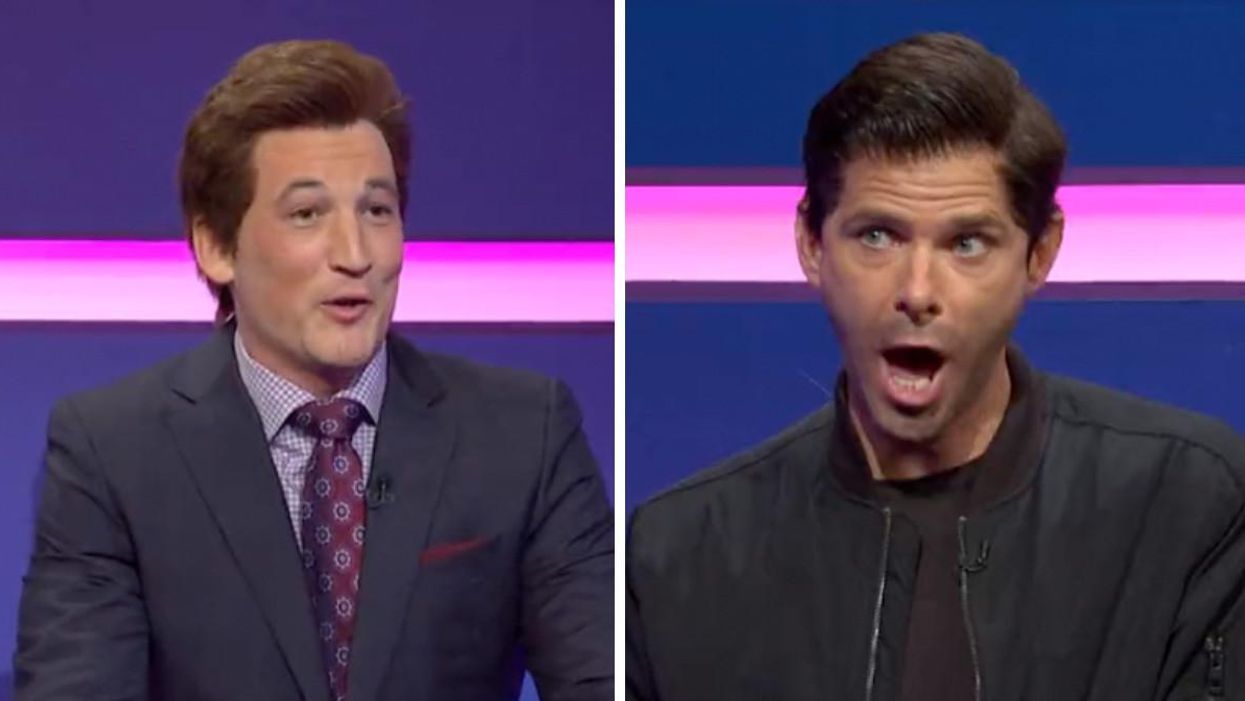 Miles Teller hosting a game show on 'Saturday Night Live.' Right: Mikey Day as Adam Levine on 'SNL.'
