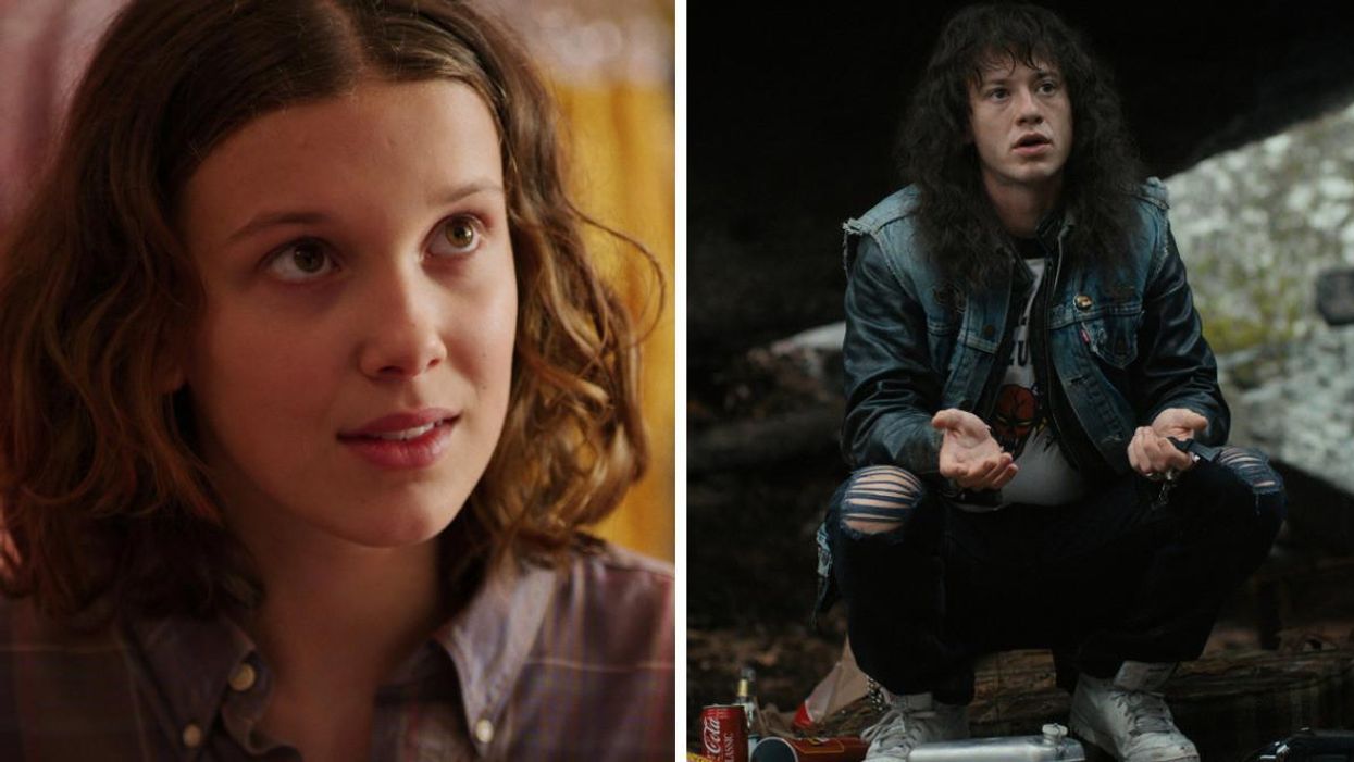 Millie Bobbie Brown as Eleven in 'Stranger Things.' Right: Joseph Quinn as Eddie Munson in 'Stranger Things.'