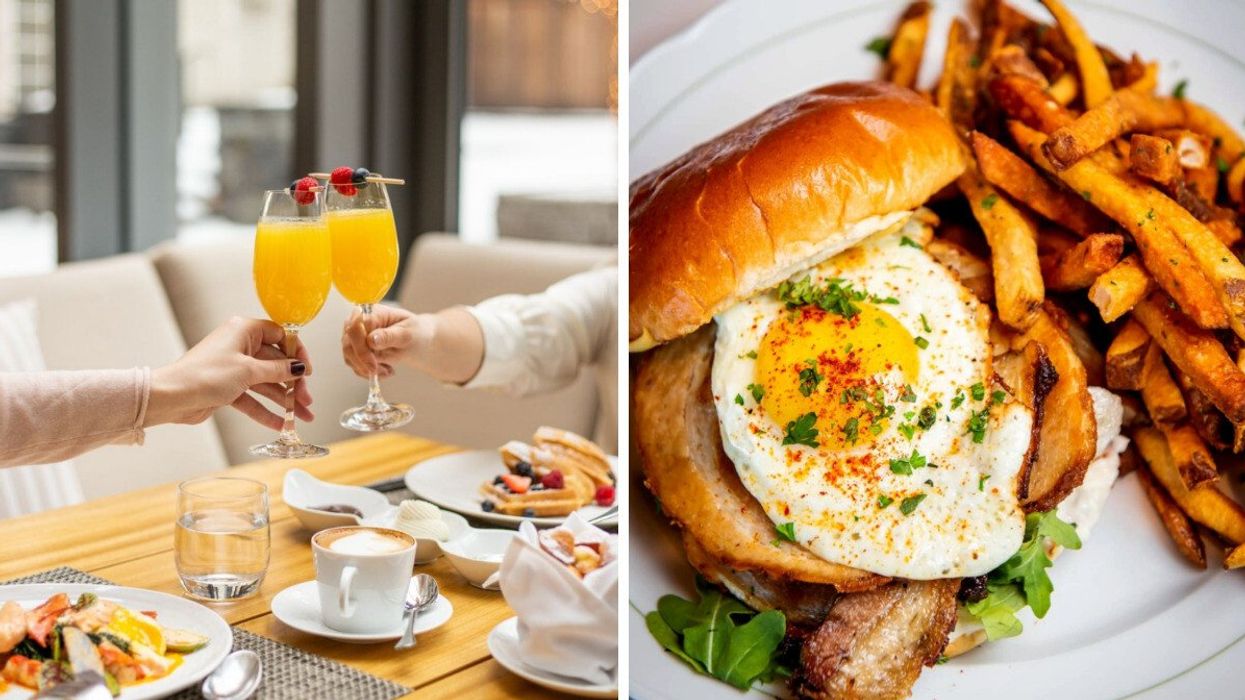 Mimosas at a brunch restaurant in Montreal. Right: Brunch as a restaurant in Halifax.