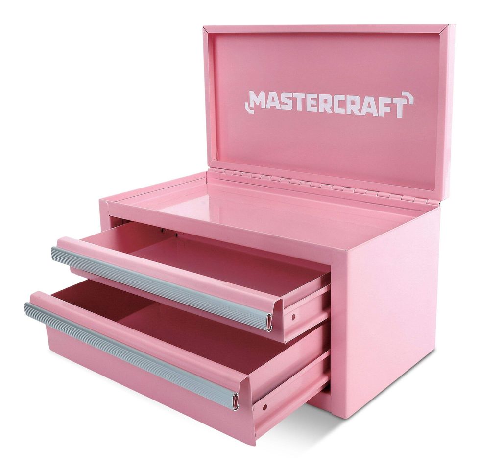 Mini coffre \u00e0 outils Mastercraft rose.