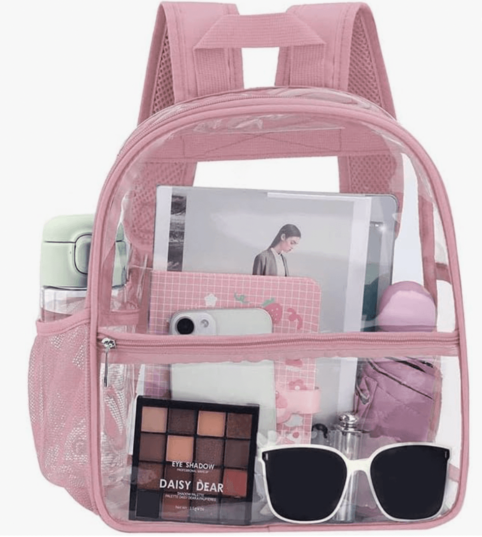 Mini sac \u00e0 dos transparent et rose