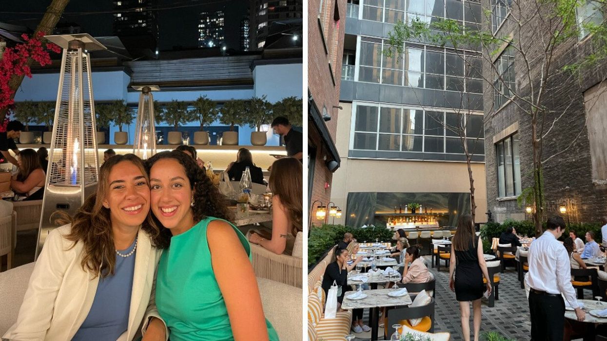 Mira and her best friend having dinner in Paros Yorkville. Right: Outdoor seating at Daphne Toronto.
