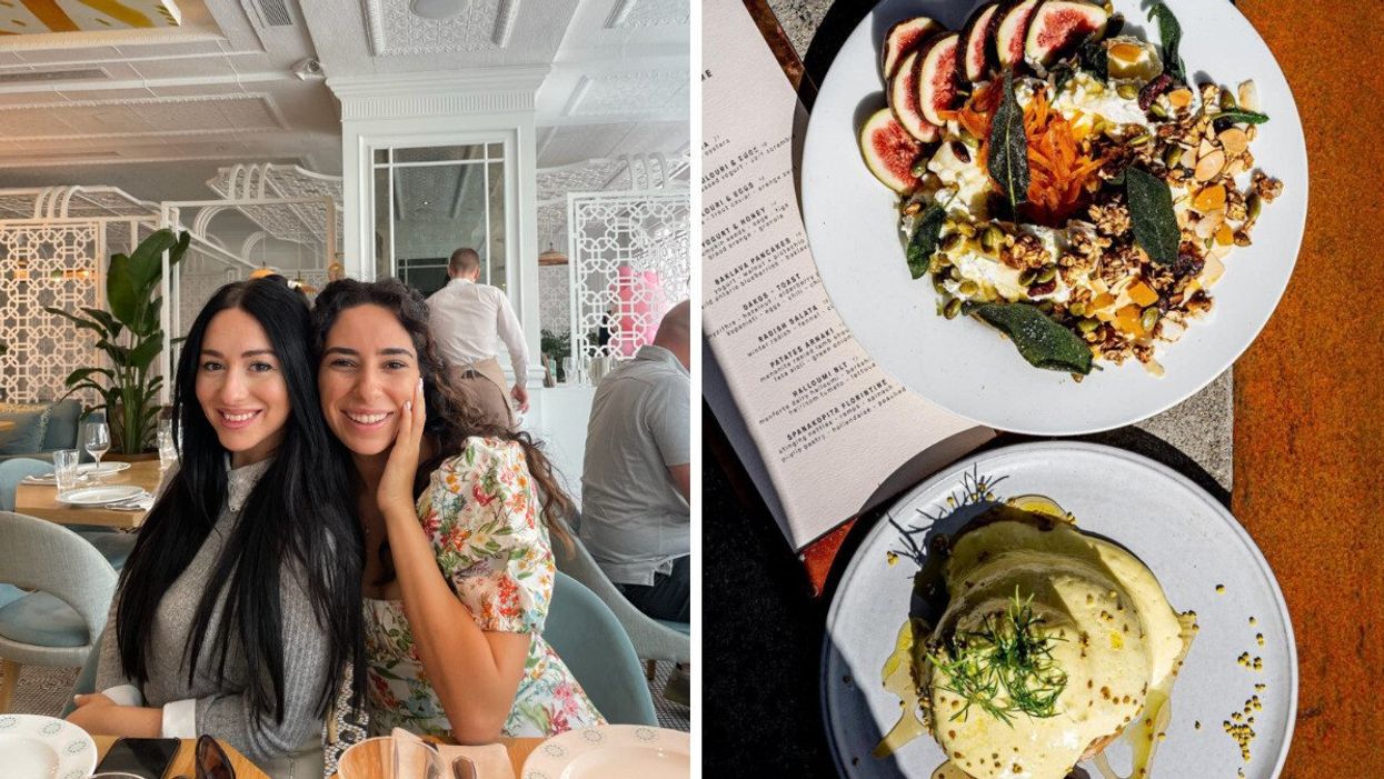 Mira and her friend Bianca at Amal in Toronto. Right: Brunch items from Bar Koukla.