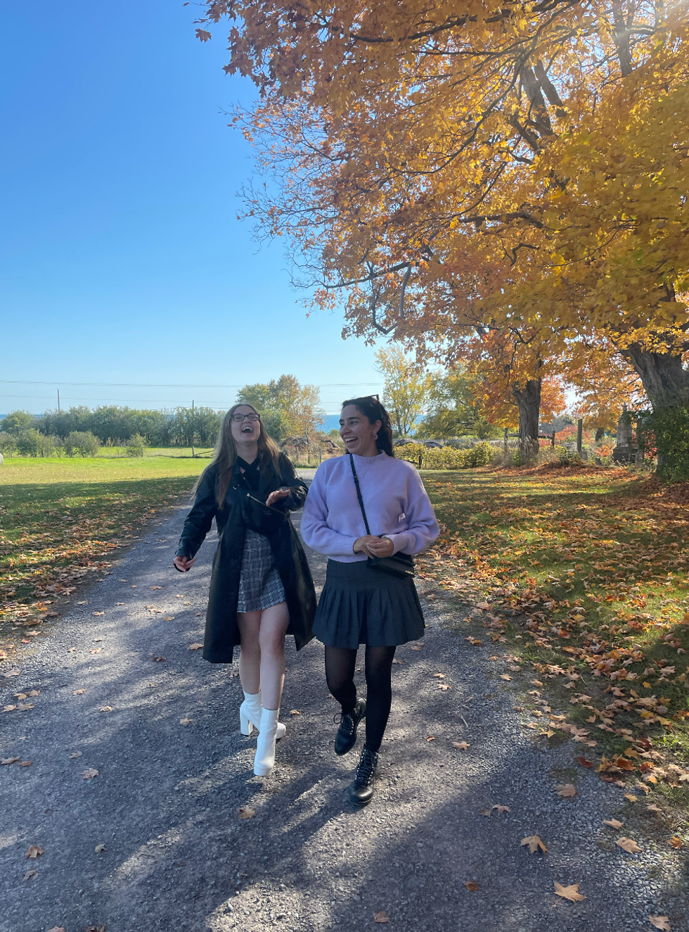 Mira and her friend walking.