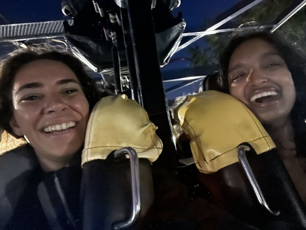 Mira Nabulsi and Amber Ghosh on the Vortex at Canada's Wonderland.