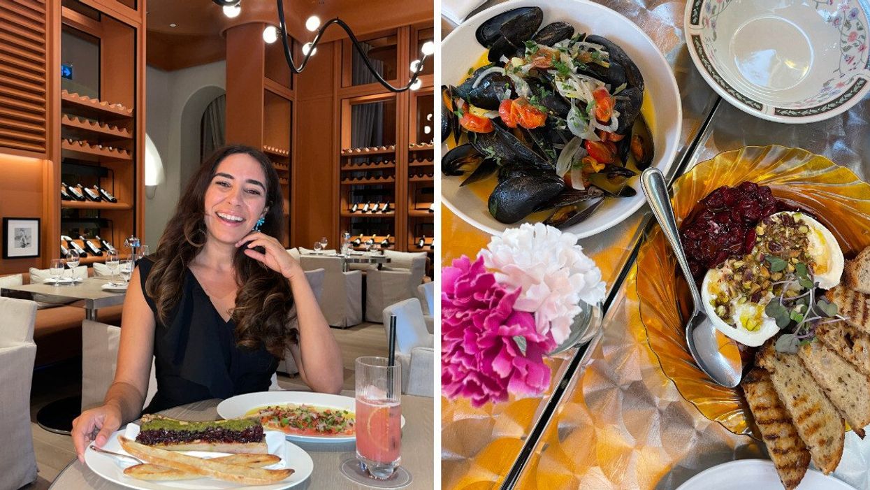 Mira Nabulsi at Daphne with her food and mocktail. Right: Food from Mira Mira Diner.