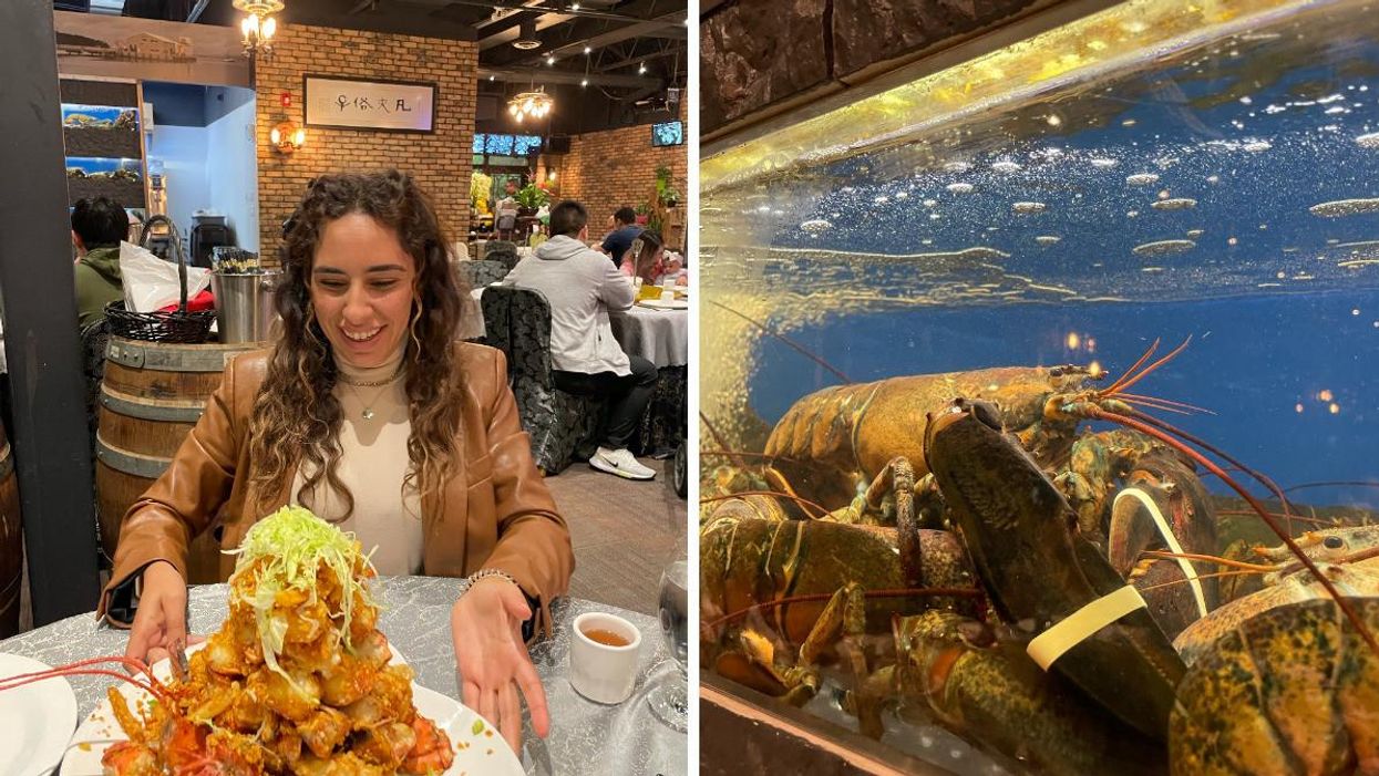 Mira Nabulsi at Fishman Lobster Clubhouse in Toronto. Right: A live lobster at Fishman Lobster Clubhouse.