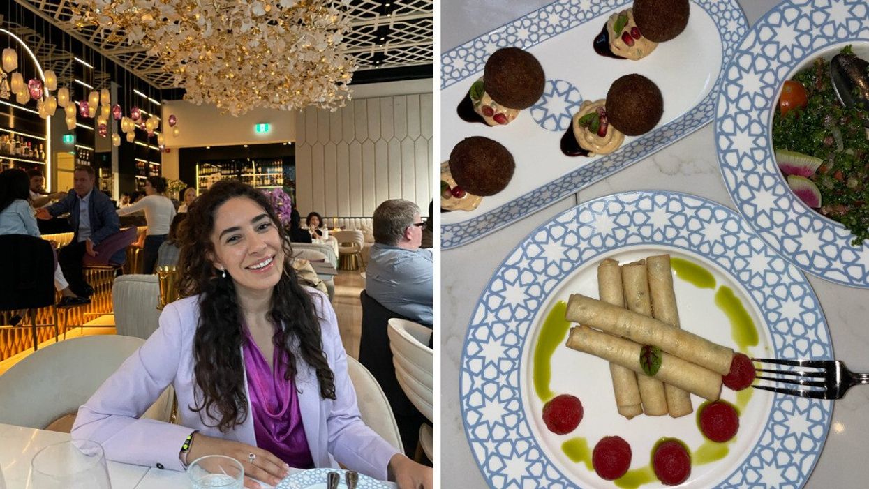 Mira Nabulsi at Laylak. Right: Some of the appetizers at Laylak in Toronto.