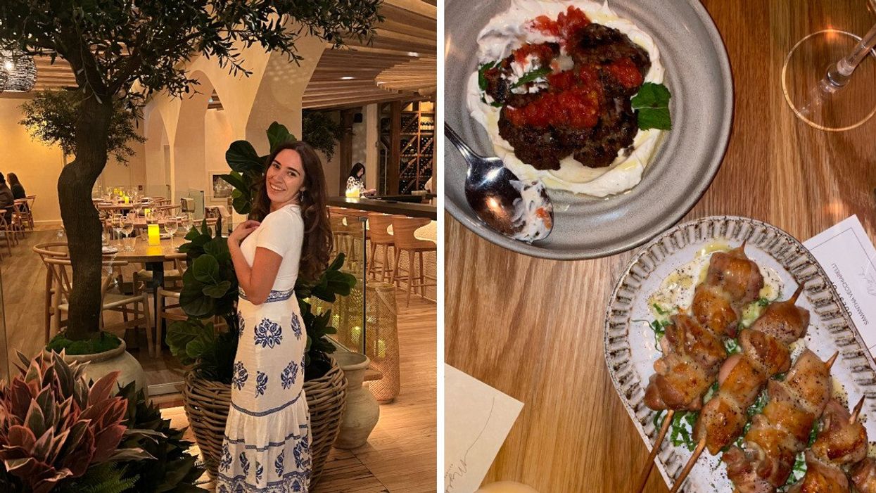 Mira Nabulsi at Myth Toronto. Right: Food from Myth's dinner menu.