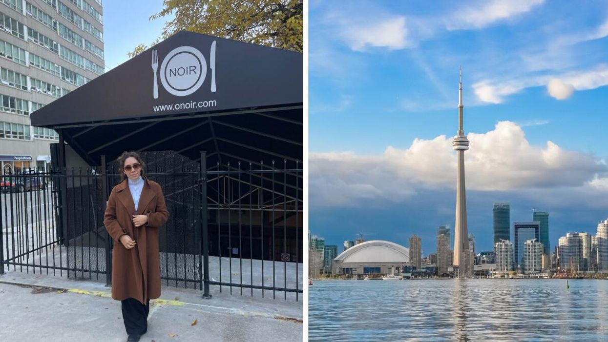 Mira Nabulsi at O.Noir in Toronto. Right: Toronto skyline.