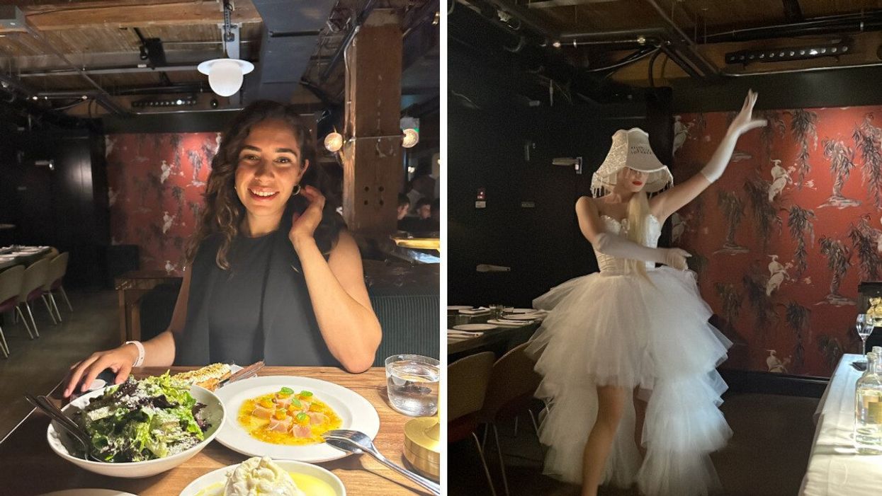 Mira Nabulsi at Ristorante Sociale in Toronto. Right: Dancer at Ristorante Sociale.