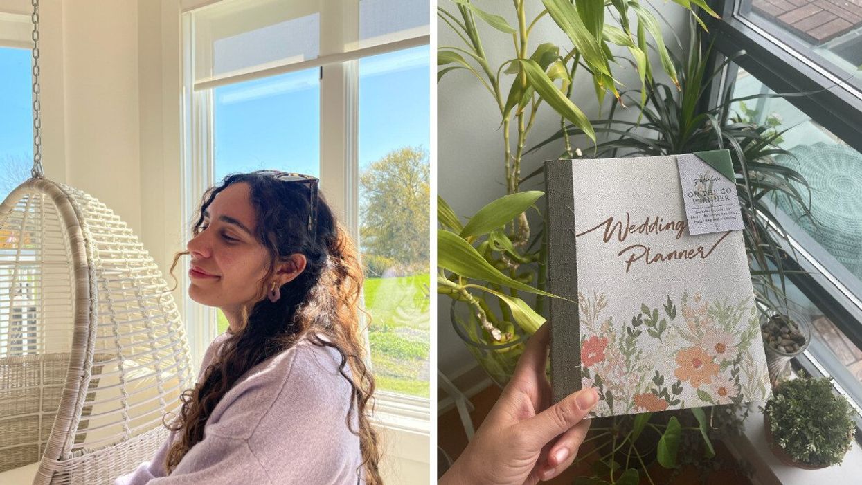 Mira Nabulsi posing for a picture. Right: A wedding planner.