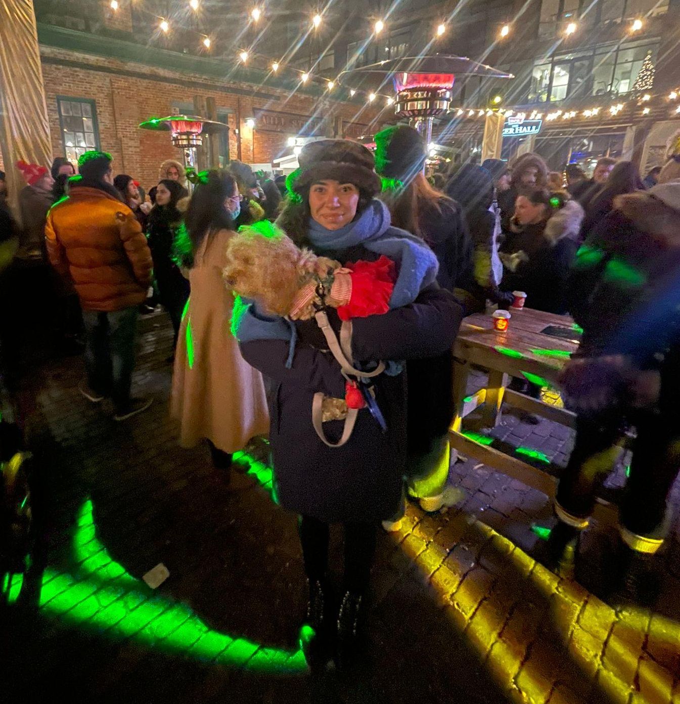 Mira trying to stand by the heaters.