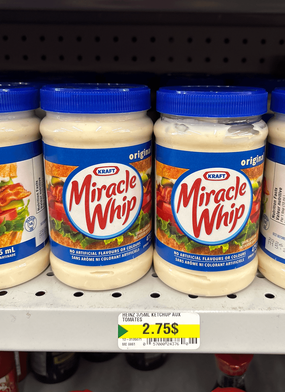 Miracle Whip de Kraft sur les tablettes du Dollarama.