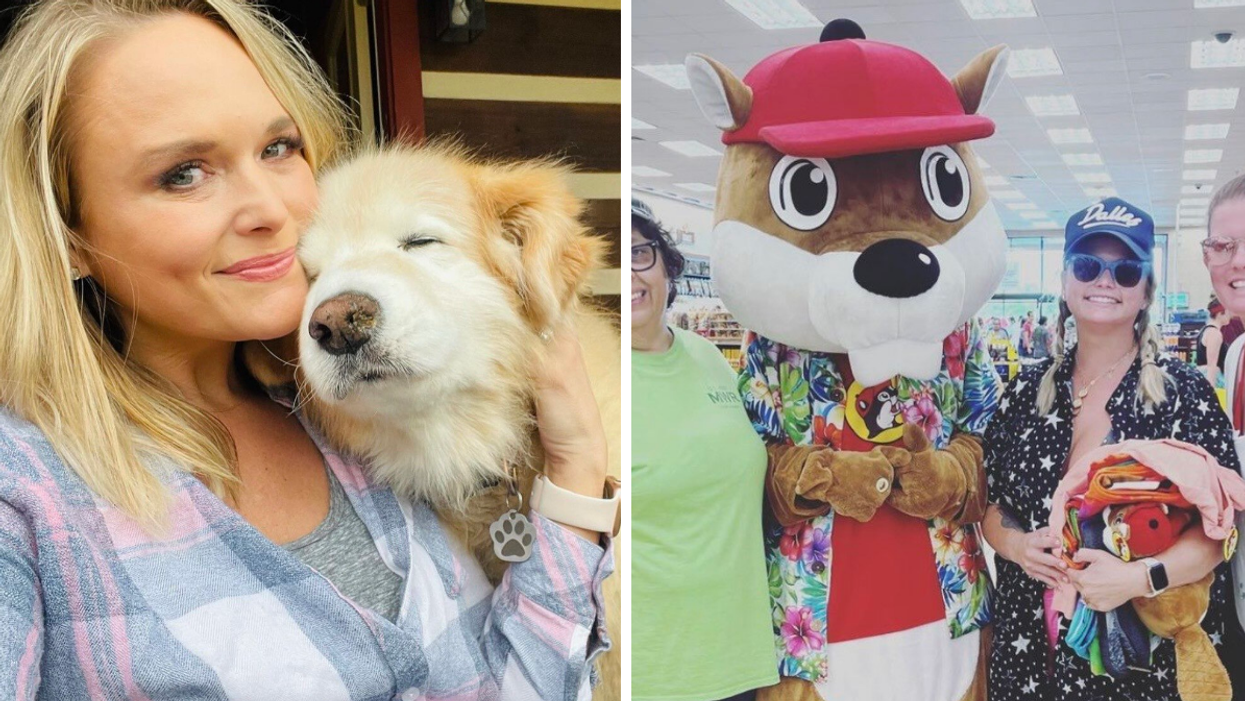 Miranda Lambert with her dog. Right: Lambert at Buc-ee's in Texas recently.
