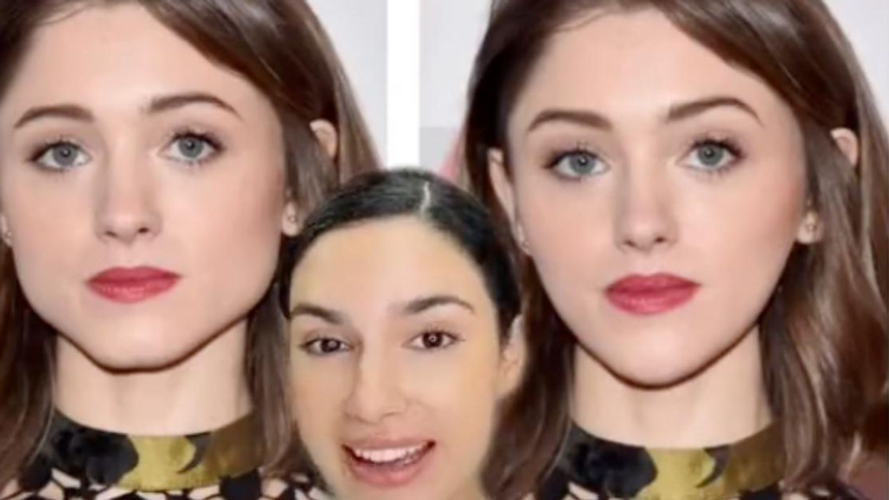 Miranda Wilson, middle, with before and after photos of Natalia Dyer.