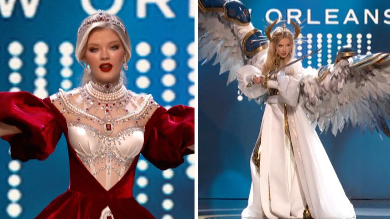 Miss Russia Anna Linnikova. Right: Miss Ukraine Viktoria Apanasenko.