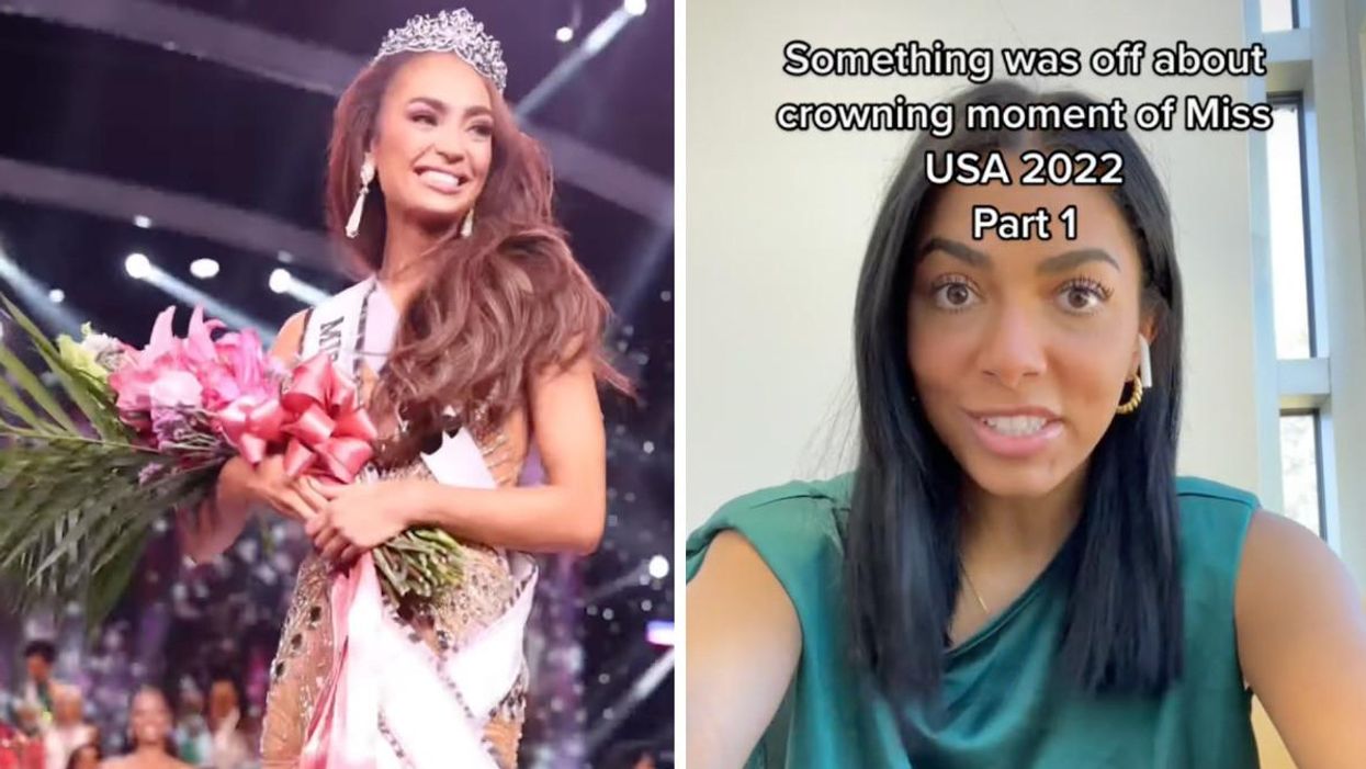 Miss USA 2022 R'Bonney Gabriel. Right: TikTok video on Miss USA 2022 crowning moment.