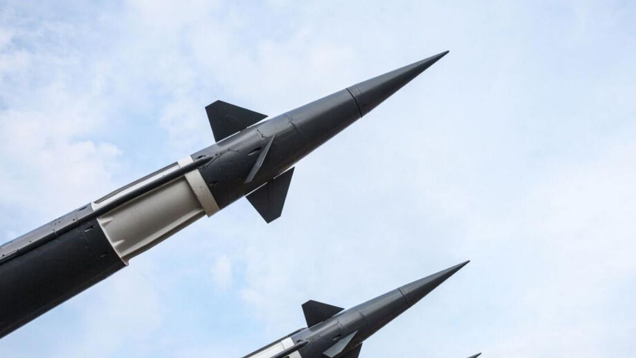 Missiles aimed toward the sky.