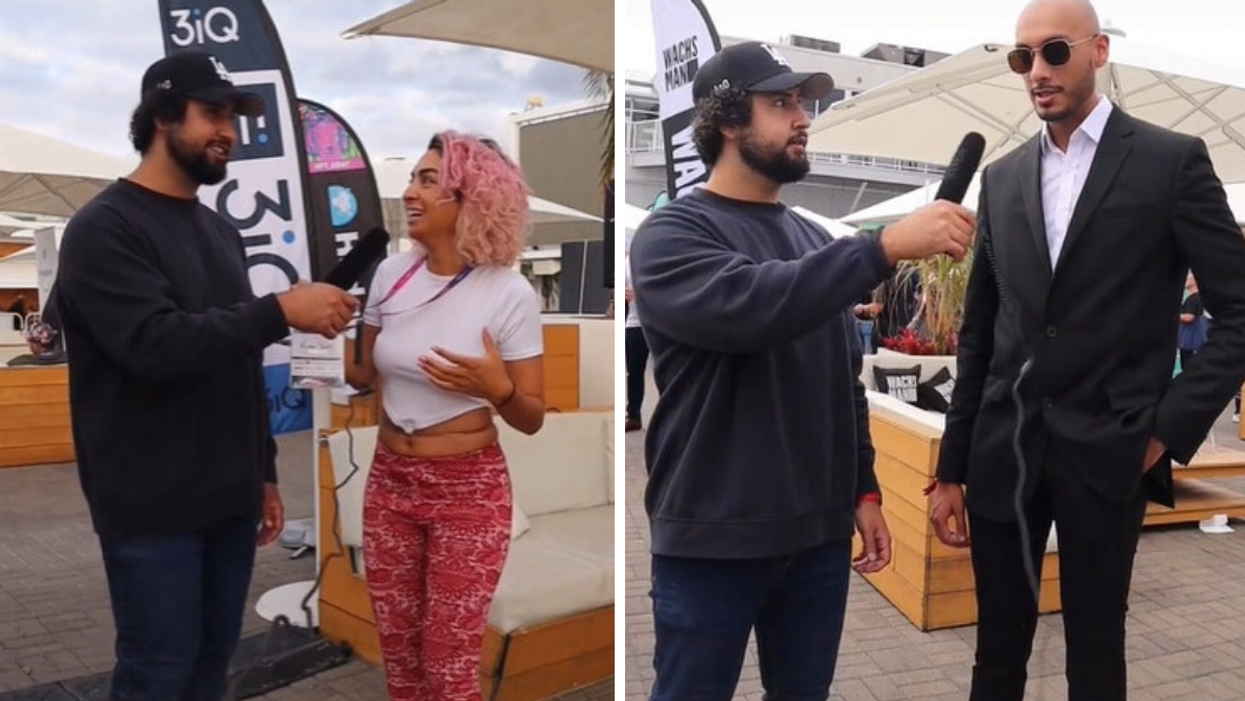 Mo Hameed interviewing an artist and real estate broker. Right: Speaking to a sales representative.